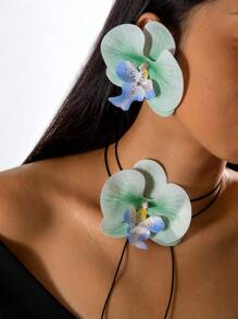 imoli 2 件/套时尚清新聚苯乙烯蝴蝶兰花朵元素 3D 颈链、长扭蜡线耳环和项链首饰套装适合女士派对礼物（人工染色，颜色深度可能略有不同） - 彩色 - 查看 15