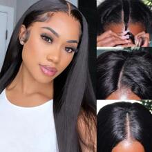 Straight V Part Wig Glueless Straight V Part Wig Human Hair For Women 200% Density V Shape Wigs Human Hair Glueless V Shape Wigs No Leave Out Natural Color Suitable For Parties Dinners Daily Life Travel Etc - Natural Black - 查看 7