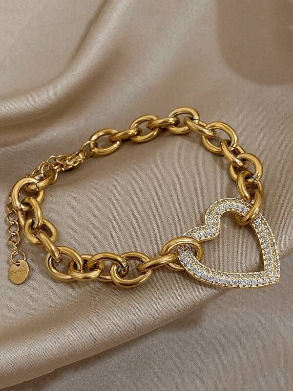 1 Peça Pulseira de Corrente de Aço Inoxidável com Strass em Formato de Coração, Pulseira de Tênis Retrô para Mulheres para Uso Diário, Festa, Aniversário, Natal, Joias do Dia dos Namorados, Dia das Mães, Presente para Mãe