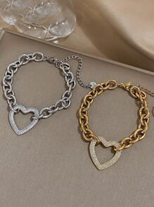 1pc Heart-Shaped Rhinestone Bracelet Stainless Steel Link Bracelet For Women Retro Tennis Bracelets For Daily Party Birthday Christmas Jewelry Valentines,Mom,Mother,Mother's Day,Gift - Multicolor - View 8