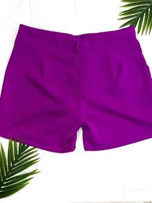 Women's High Waist Plus Size Tailored Shorts With Button, Zipper And Pockets With Space For A Belt - Màu đỏ tím - Xem 4