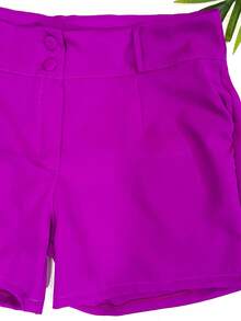 Women's High Waist Plus Size Tailored Shorts With Button, Zipper And Pockets With Space For A Belt - Màu đỏ tím - Xem 2