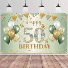 AFYPRTY 1pc 30th Birthday Party Background Cloth Party Decoration Green Backdrops Photography Props Anniversary Birthday Party Decoration Supplies,180*110cm - Multicolor - View 18