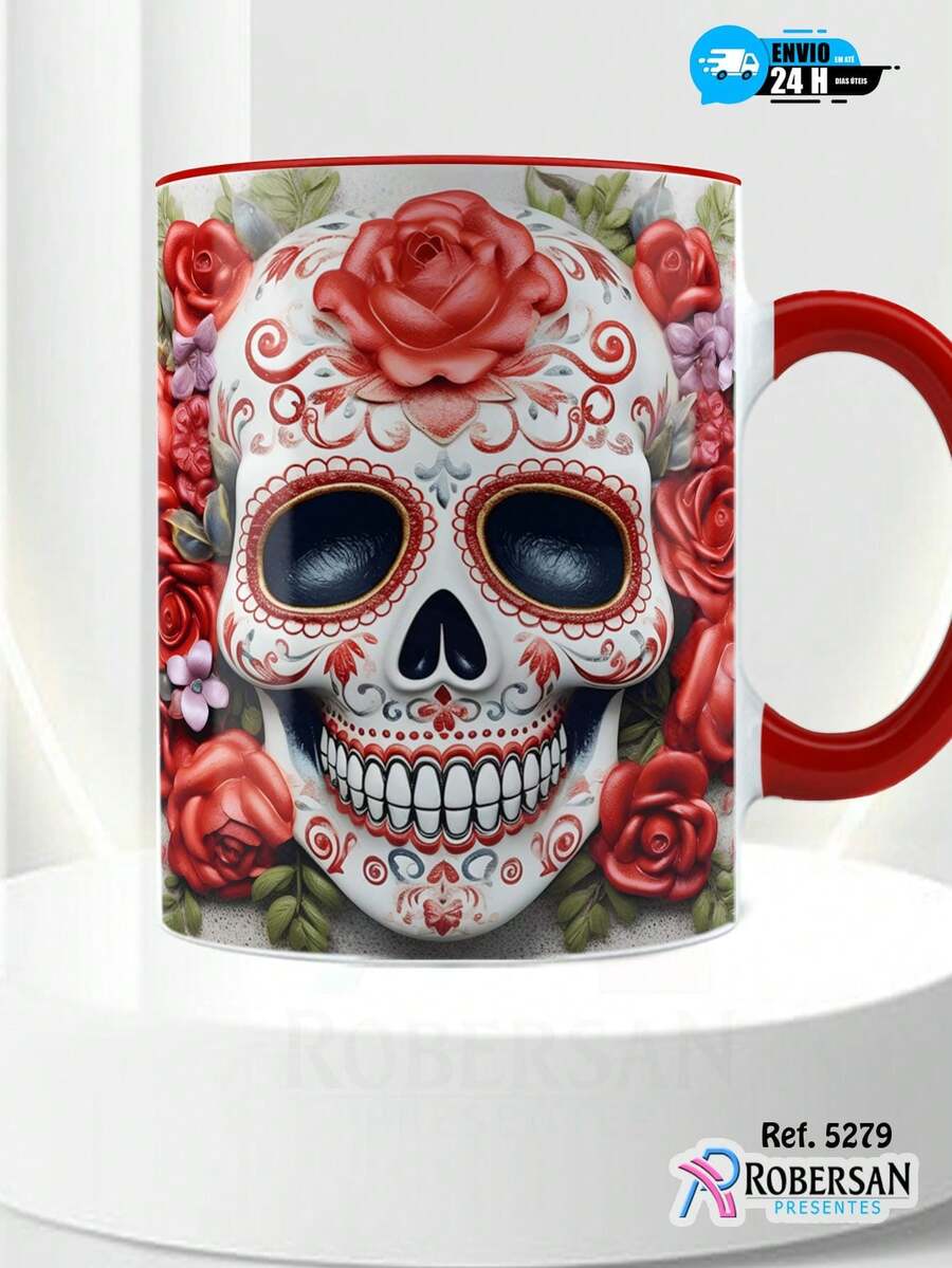 Personalized Halloween 3D Skull Different Porcelain Coffee Mugs 5279 - Red - View 1