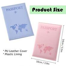 2pcs Customized Name Map Passport Holder, Portable Universal Couple Passport Cover For Women Men, PU Leather Airplane Travel Wallet Case Organiser For Passport Credit Cards Boarding Passes - Black - View 5