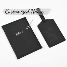 2pcs Customized Name Map Passport Holder, Portable Universal Couple Passport Cover For Women Men, PU Leather Airplane Travel Wallet Case Organiser For Passport Credit Cards Boarding Passes - Black - View 1