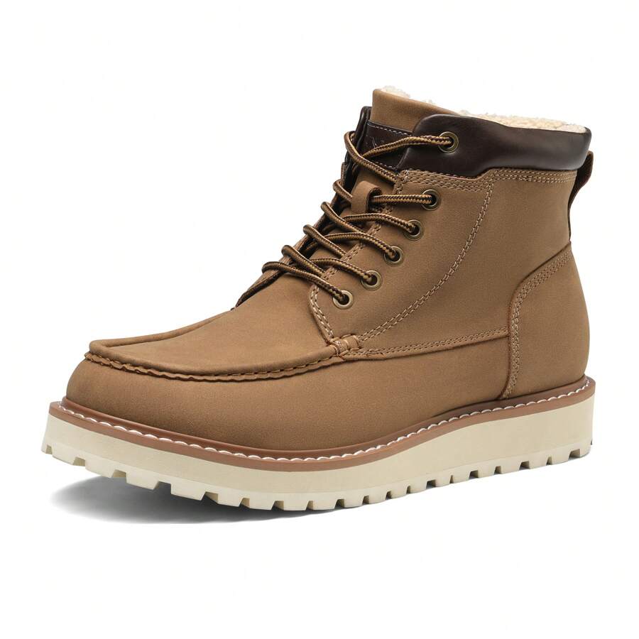 Men's Moc Toe Boot Fashion Comfort Casual Wedge Boots Fluff Lining - 棕色 - 查看 1