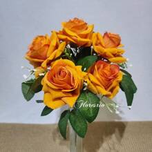 Pink Velvet Bouquet Artificial Flower For Wedding Decoration, Arrangements, Decorating Parties And Home - Orange - View 3
