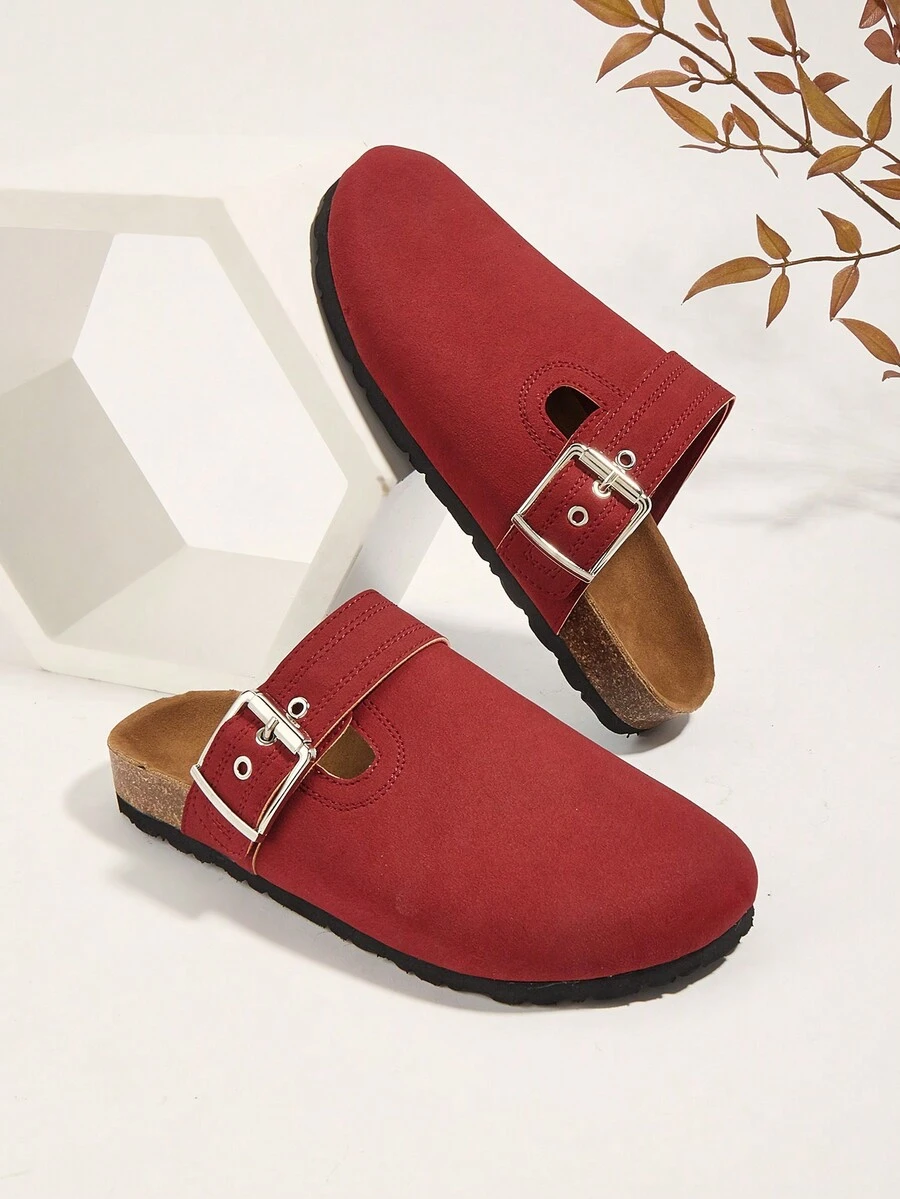 Giày bệt cổ điển màu đỏ giản dị/mũi kín - Đỏ - Xem 1