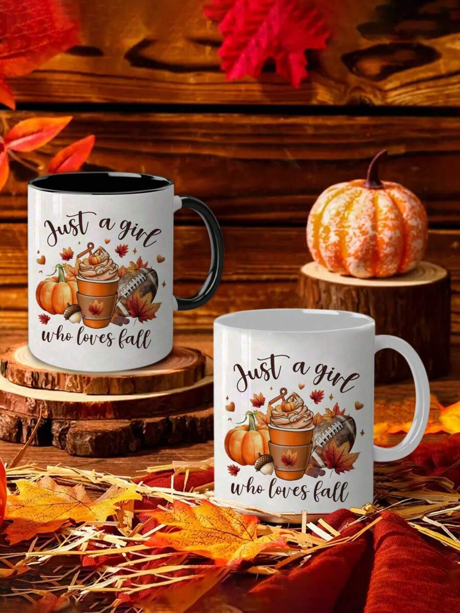 1pc 11oz Fall Coffee Mug Ceramics,Thanksgiving Pumpkin Mug Just A Girl Who Loves Fall,Fall Decor,Pumpkin Spice,Insulated,Reusable,Holiday Gifts,Marry Christmas Gifts,It's Fall Y'all, Autumn Decor,Friends' Birthday Anniversary Festival,Party