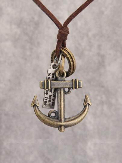Fashionable and Popular Men Slogan Detail Geometric & Anchor Charm Necklace Alloy for Jewelry Gift and for a Stylish Look