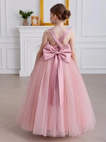 Tween Girls Bowknot Back Tulle Party Dress For Easter, Princess Pageant Gown Suitable For Birthday Party, Wedding, Formal Events, Holiday - Pink - View 1