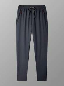 大码男士运动裤，宽松版型，直筒裤，轻薄，休闲，冰丝，夏季，秋季 - 深灰色 - 查看 4