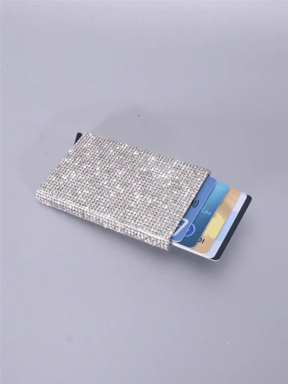 1pc Solid Color Full Rhinestone Studded Metal /ID Fashionable And Elegant Suitable For Daily Shopping Party All Seasons Wallet Small Pu Leather S Card Case Gifts For Card Holder Wallet Business Card Holder Credit Card Holder Women For Women Mini Wallet Card Wallet Rfid Wallet