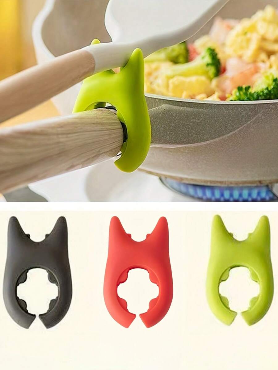 Juego de 3 piezas de utensilios de cocina de silicona - Cuchara de servir a prueba de derrames, Soporte para tapa de olla, y Estante multifuncional para espátulas, color aleatorio, apto para cocina de hogar y restaurante