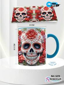 Canecas de Porcelana Personalizadas Caveira Diferentes de Halloween 3D de Café 5279 - Azul - Visão 3