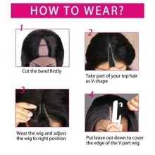 Straight V Part Wig Glueless Straight V Part Wig Human Hair For Women 200% Density V Shape Wigs Human Hair Glueless V Shape Wigs No Leave Out Natural Color Suitable For Parties Dinners Daily Life Travel Etc - Natural Black - 查看 10