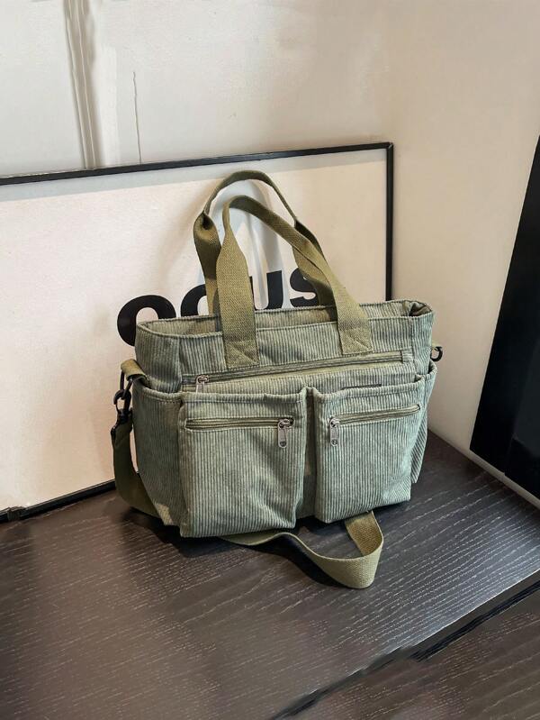 حقيبة كتف كبيرة السعة متعددة الجيوب أنيقة وبسيطة يمكن ارتداؤها بشكل مائل وتستخدم كحقيبة أعمال مناسبة للمدرسة والعمل والسفر والأعمال، حقيبة كتب بسطة مناسبة لأسبوع الكتب، حقيبة مدرسية كبيرة متعددة الأقسام مثالية للشاطئ والمدرسة والعمل والاستخدام اليومي