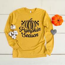 Checkered Pumpkin Season Cursive | Long Sleeve Crewneck - Mustard Yellow - View 2