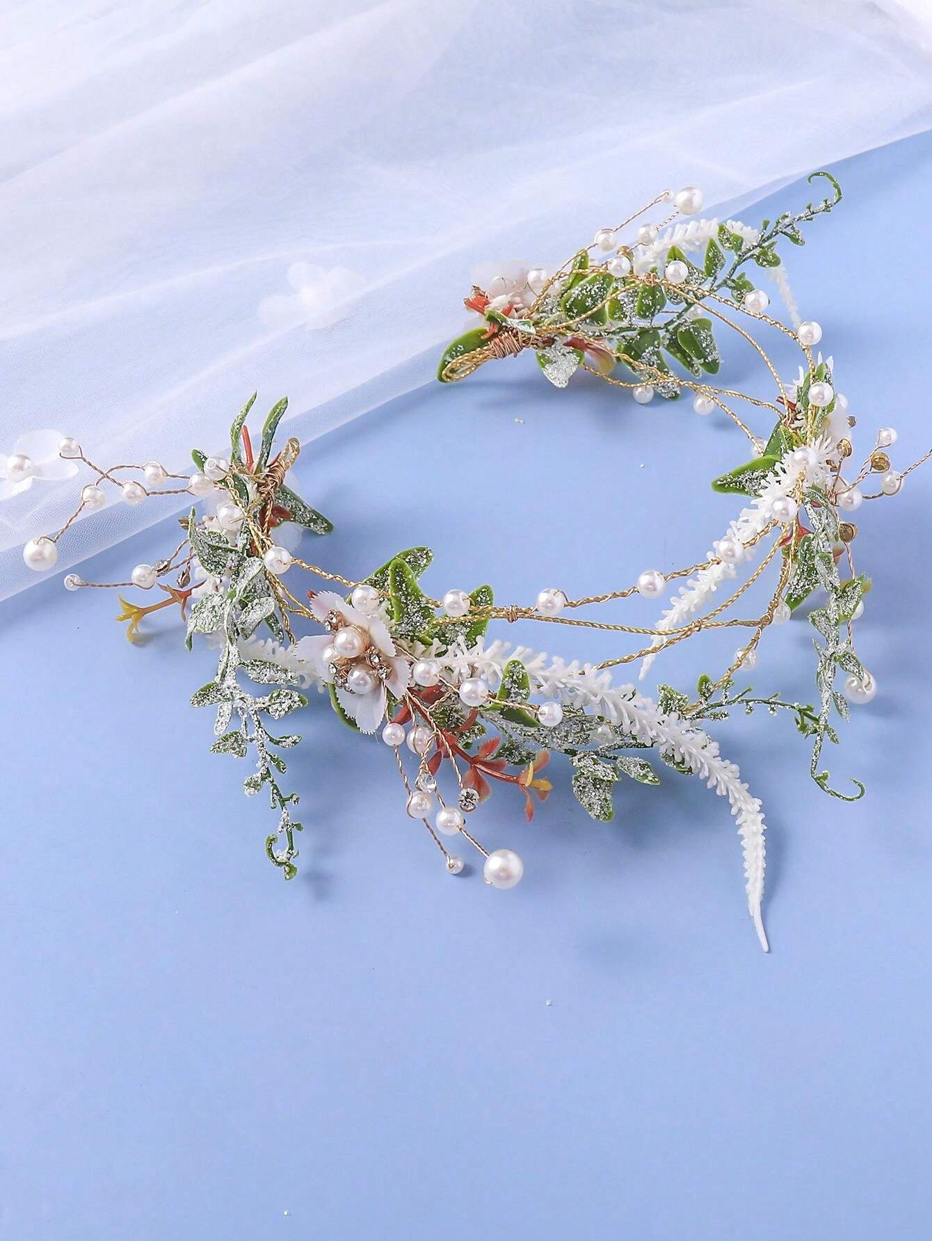 Handmade Artificial Flower & Pearl Headband Bridal Headdress