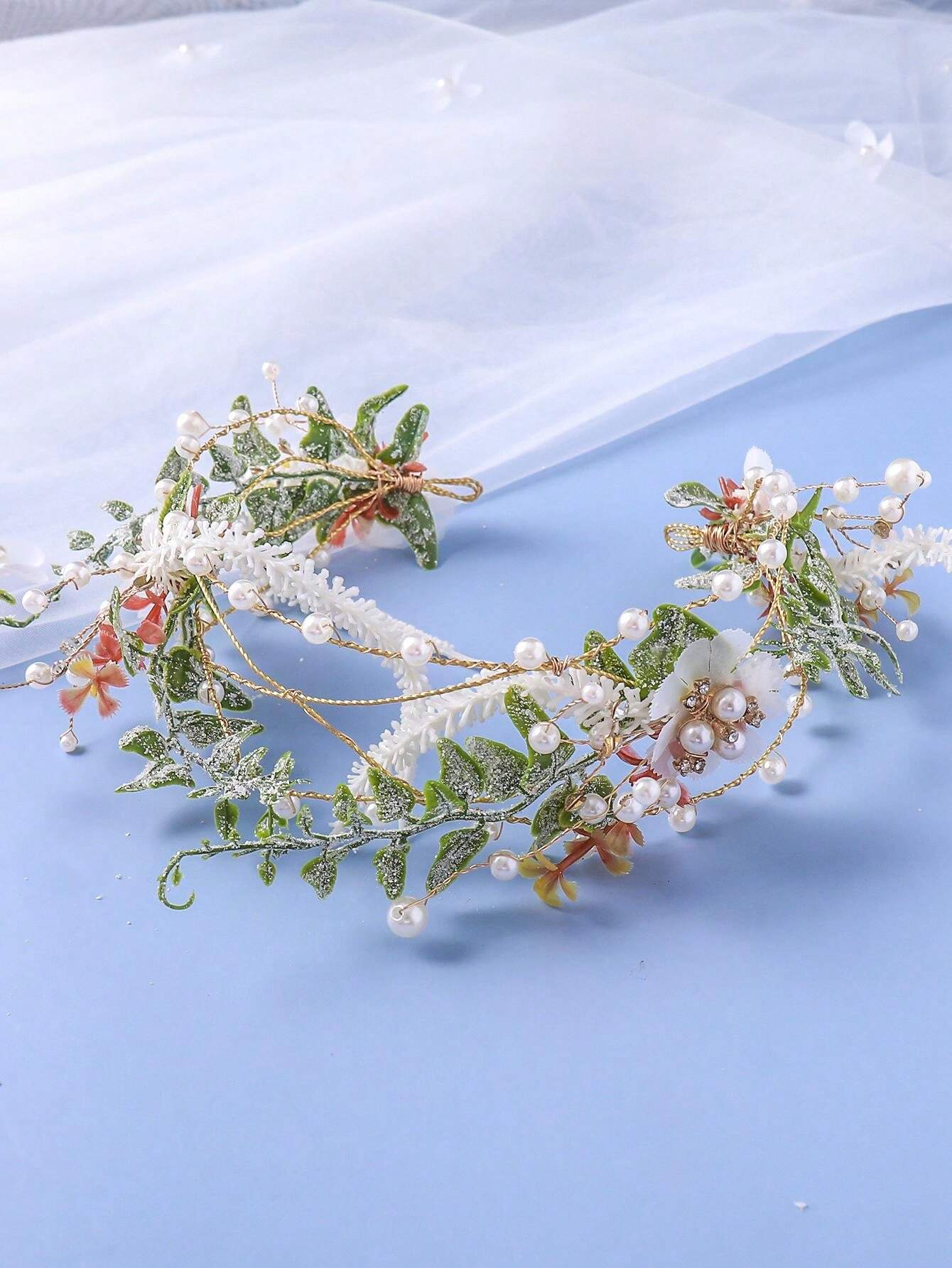 Handmade Artificial Flower & Pearl Headband Bridal Headdress