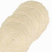 CHARMCCI 1/4 Set Round Woven Placemats, 15-Inch Woven Rim, Machine Washable Polyester, Ivory White - Multicolor - View 11