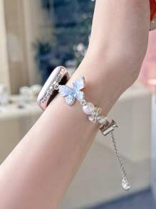 1 件奢华闪亮珍珠和浅蓝色蝴蝶图案表带，兼容 38/40/41/42/44/45/46/49mm Ultra1/2/3 SE 系列 11/10/9/8/7/6/5/4/3/2/1（仅限表带） - 藍色 - 查看 10