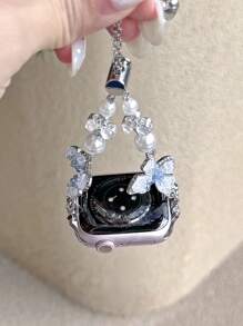 1 件奢华闪亮珍珠和浅蓝色蝴蝶图案表带，兼容 38/40/41/42/44/45/46/49mm Ultra1/2/3 SE 系列 11/10/9/8/7/6/5/4/3/2/1（仅限表带） - 藍色 - 查看 6