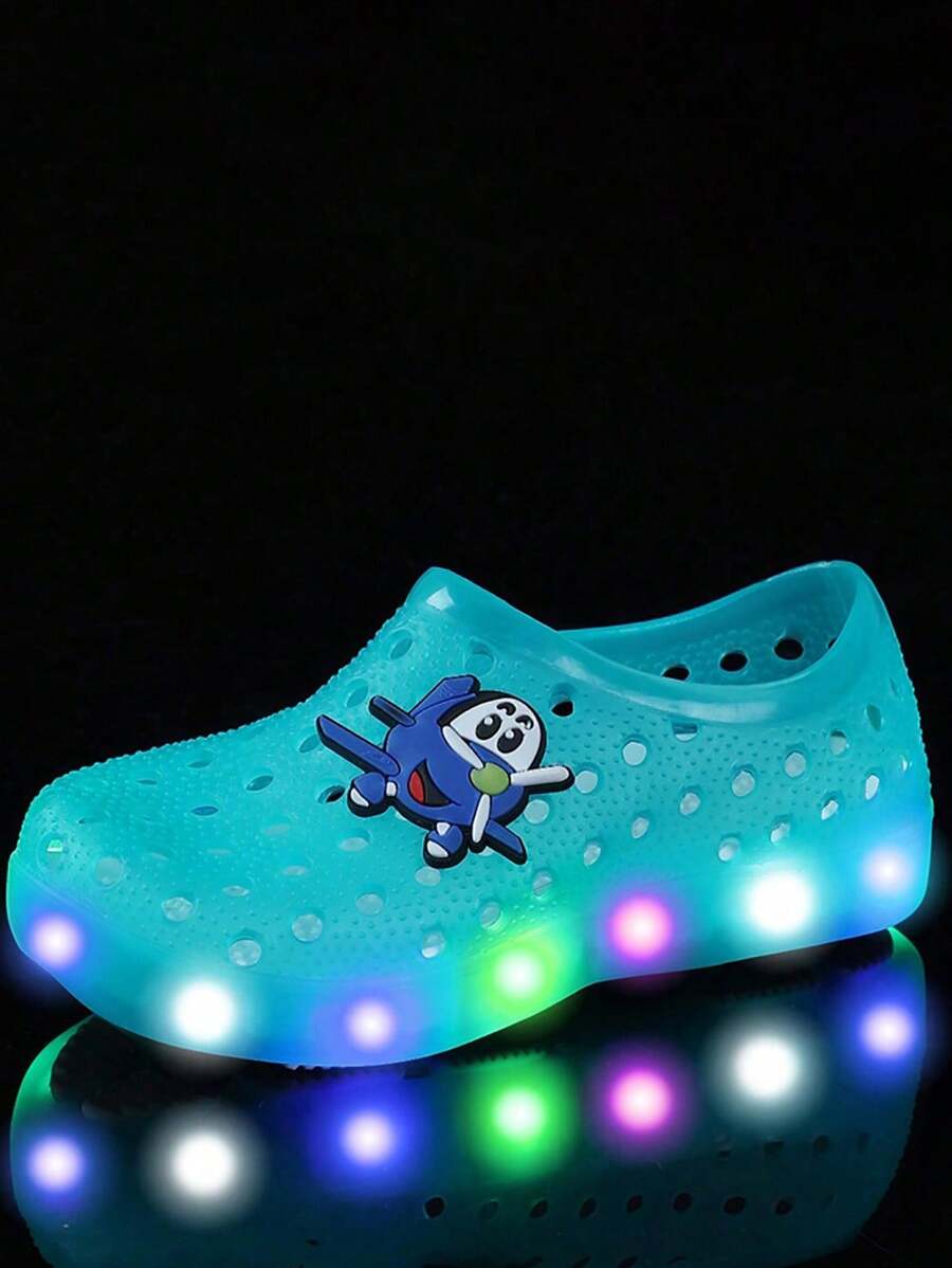 Zapatos Cerrados Para La Playa Para Niños Y Niñas Con Luces Led, Sandalias De Gelatina Antideslizantes Con Agujeros - Verde - Ver 1