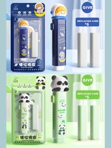 1 Set New Cute Cartoon Push Eraser (With 2 Refills), Push And Pull Debris-Free Eraser, Clean, Students Specifically Designed Eraser, No Traces After Erasing, Creatively Designed Cartoon Appearance, Suitable For Kindergarten, Elementary School Students From 1st To 3rd Grade