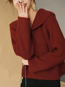 女士喜庆新年/春节红色简约围脖领套头衫 - 紅色 - 查看 6