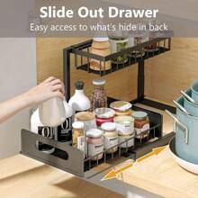 Organizers And Storage 2 Tier Slide Out Kitchen Cabinet Organizer Sturdy Metal Bathroom Storage - White - View 5