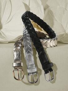 1 件女士时尚编织皮带，适合连衣裙，带方形扣，万圣节夏季、学校秋季、秋季、万圣节 - 腰帶 - 查看 1