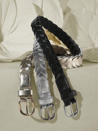 1pc Women's Fashion Braided Leather Belt For Dress With Square Buckle Halloween Summer, School Fall, Autumn, Halloween