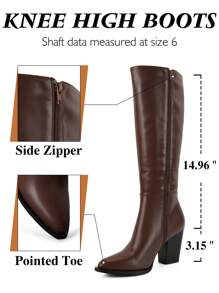 Women's Knee High Boots,Tall Boots, British Style Knight Boots, Chunky Heel Boots With Single Boot, Side Zipper ,Spring And Autumn - 巧克力棕 - 查看 5
