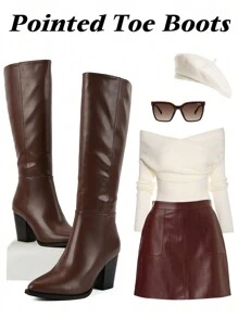 Women's Knee High Boots,Tall Boots, British Style Knight Boots, Chunky Heel Boots With Single Boot, Side Zipper ,Spring And Autumn - 巧克力棕 - 查看 4