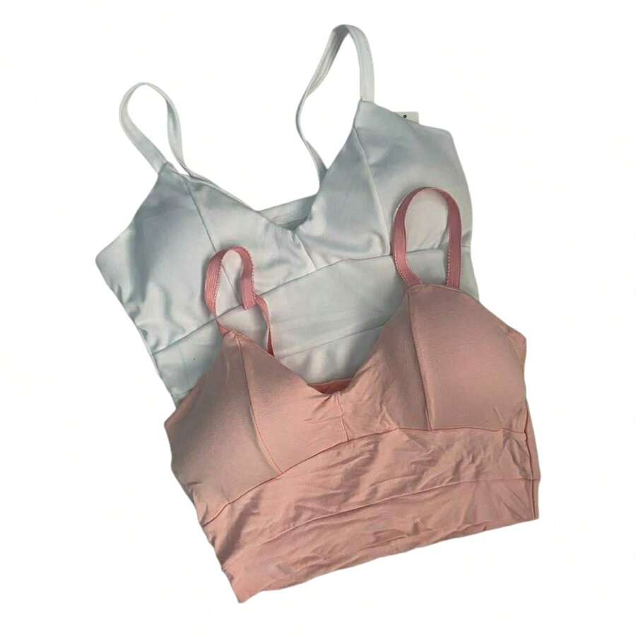 Women's Fitness Crop Top With Padded Gym Set - Trắng, Hồng - Xem 1