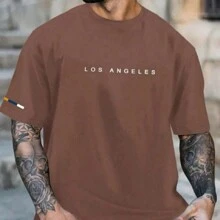 Basic T-Shirt Streetwear Shirt Slim Men's T-Shirt Promotion Cotton Various Colors Printed Los Angeles Arm Strap Special Edition Super Promotion - 鏽棕色 - 查看 2