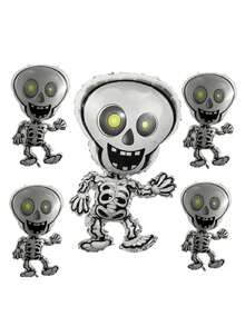 Kit With 5 Metallic Balloons Skeleton Skull Halloween Party Decoration Ornament - 銀色 - 查看 1