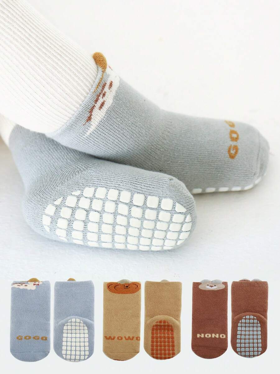 3 双卡通防滑中筒袜，适合幼儿，四季皆宜 - 彩色 - 查看 1