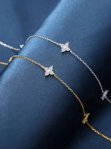 ESBERRY 1 件优雅简约四叶草锆石项链 S925/925 纯银女士精致项链高端珠宝派对礼物生日礼物约会必备品 - 四葉草項鍊 - 查看 4