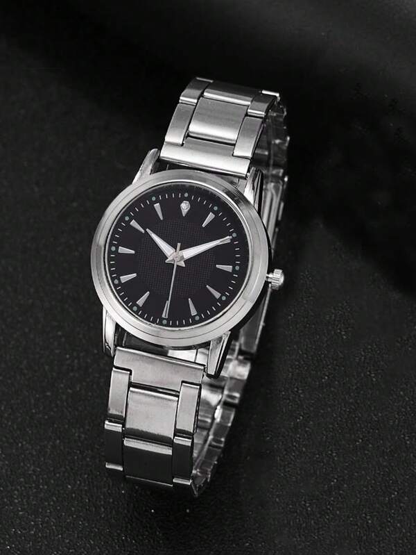 1pc Boys Casual Silver Metal Band Round Dial Quartz Wristwatch, Suitable For Daily Life