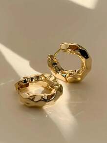 1pair 18K Gold Plated Thick 0.03μm Elegant Charming Round Hoop Earrings - Gold - View 4