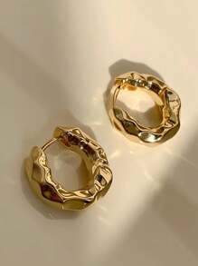 1pair 18K Gold Plated Thick 0.03μm Elegant Charming Round Hoop Earrings - Gold - View 3