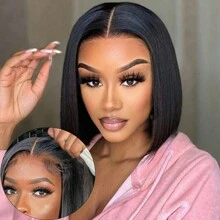 200 Density Short Bob 13x4 HD Lace Frontal Human Hair Wigs Bone Straight 13x4 Transparent Lace Front Human Hair Wig Pre Plucked - Natural Black - View 8