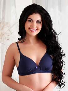 Basic Soft Wire-Free Bra With Comfortable Polyamide Cup And Adjustable Strap REF: 1080 - Navy Blue - View 1