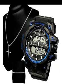 Waterproof Digital Men's Watch Necklace Bracelet And Pendant Silver Kit - Blue - View 2