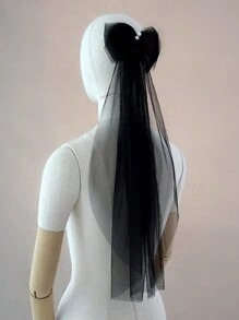 1 cặp khăn choàng vai nơ lưới đen, áo choàng ngắn có thể tháo rời dùng để trang trí váy Halloween, quần áo mùa thu cho nữ - nơ đen - Xem 7