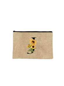 1pc Initials Printed Women's Makeup Bag, Khaki Small Bag, Sunflower Flower Print, Letters A-Z, Cosmetic Bag, Portable Wash Bag, Teacher's Day Gift, Reusable Makeup Bag, Women's Simple And Large Capacity Makeup Bag, Suitable For Weddings, Mother And Grandmother's Birthday Gifts, Ladies, Friends, Bridesmaids, Essentials Make Up Bag Holiday Essentials Makeup Bags Makeup Pouch 2024 Makeup Organizer Make Up Organizer Makeup Storage - Khaki - View 24