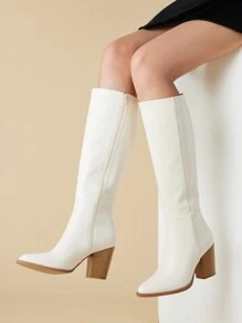 Women's Knee High Boots,Tall Boots, British Style Knight Boots, Chunky Heel Boots With Single Boot, Side Zipper ,Spring And Autumn - Màu be - Xem 2